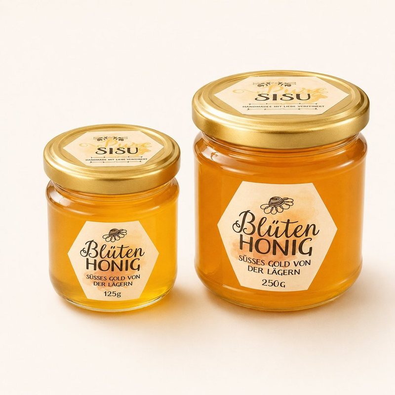 Zwei Gläser Blütenhonig, cremig gerührt, in 125 g und 250 g